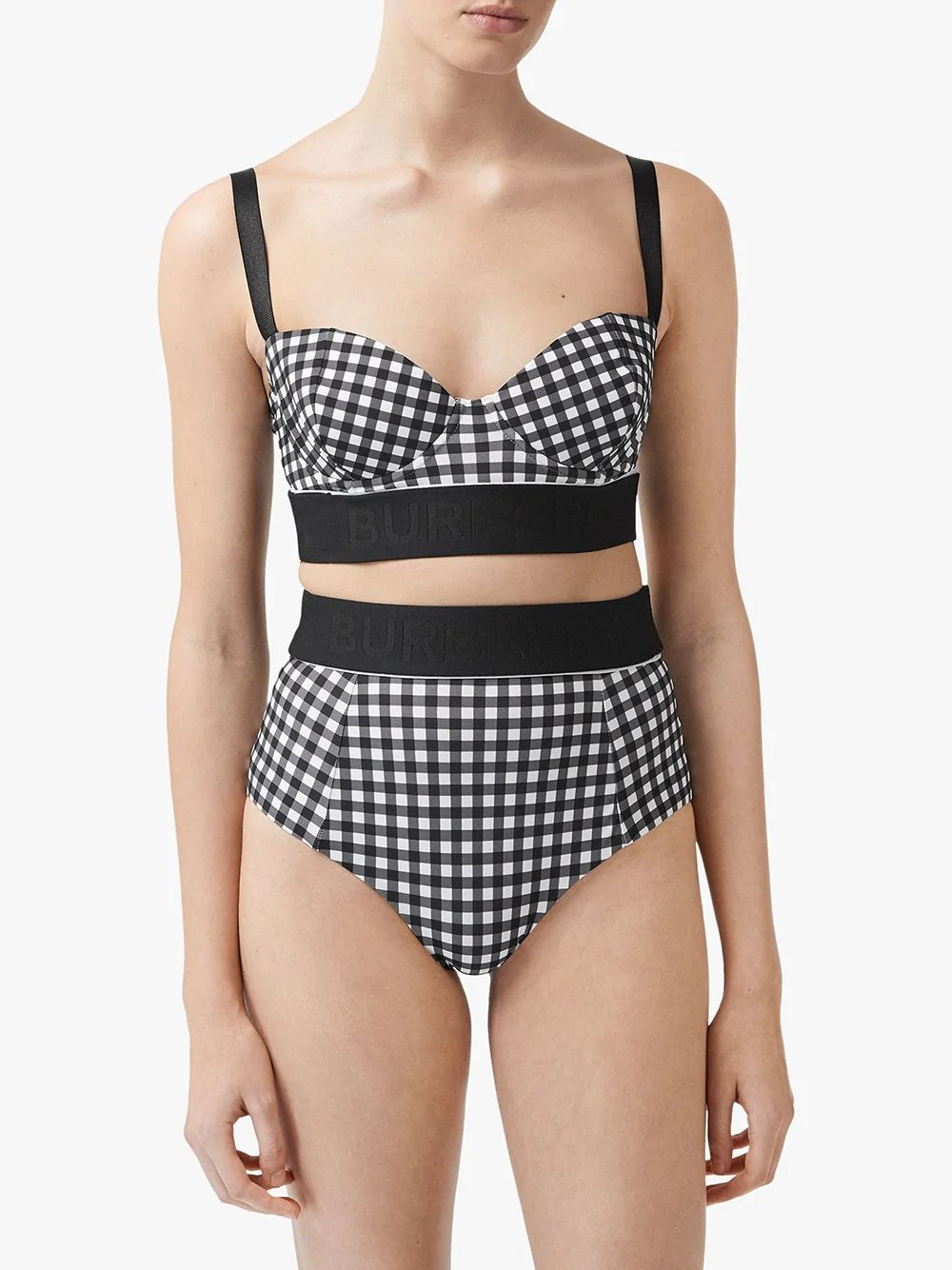 logo-tape gingham bikini top - 3