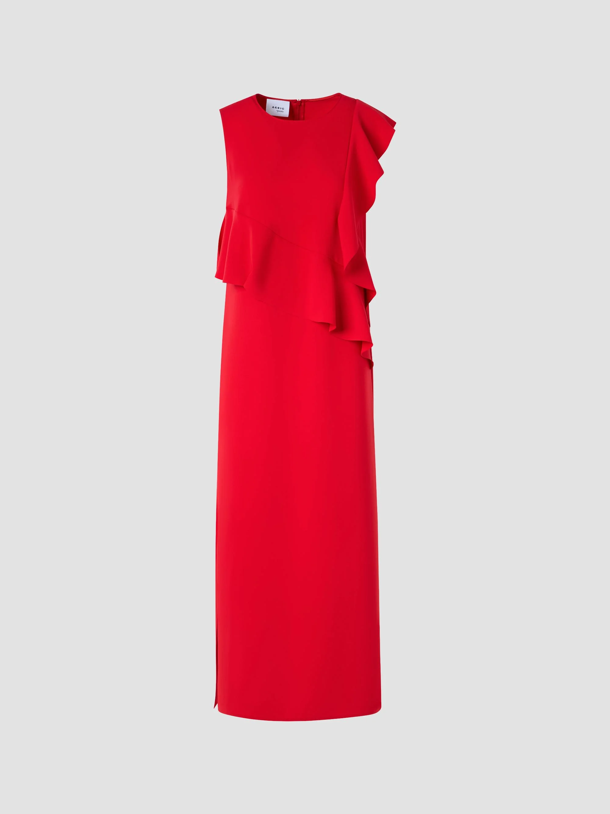 Women's Ruffled Crepe Midi Dress - Red - 1