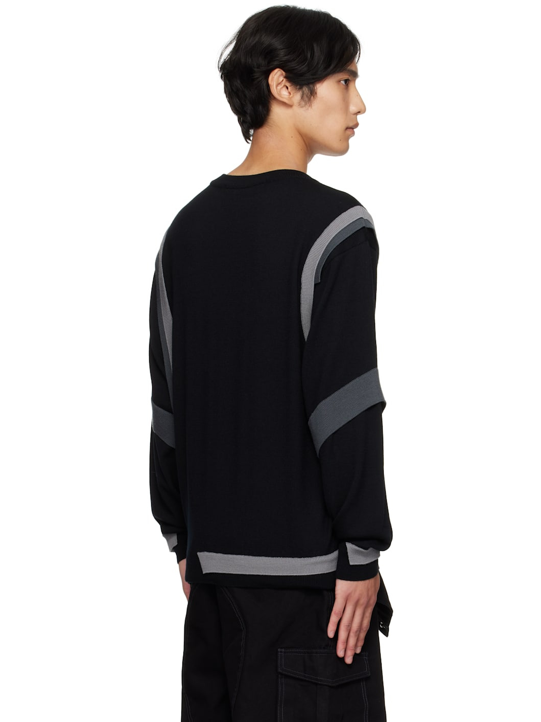 Black Layered Crewneck Sweater - 3