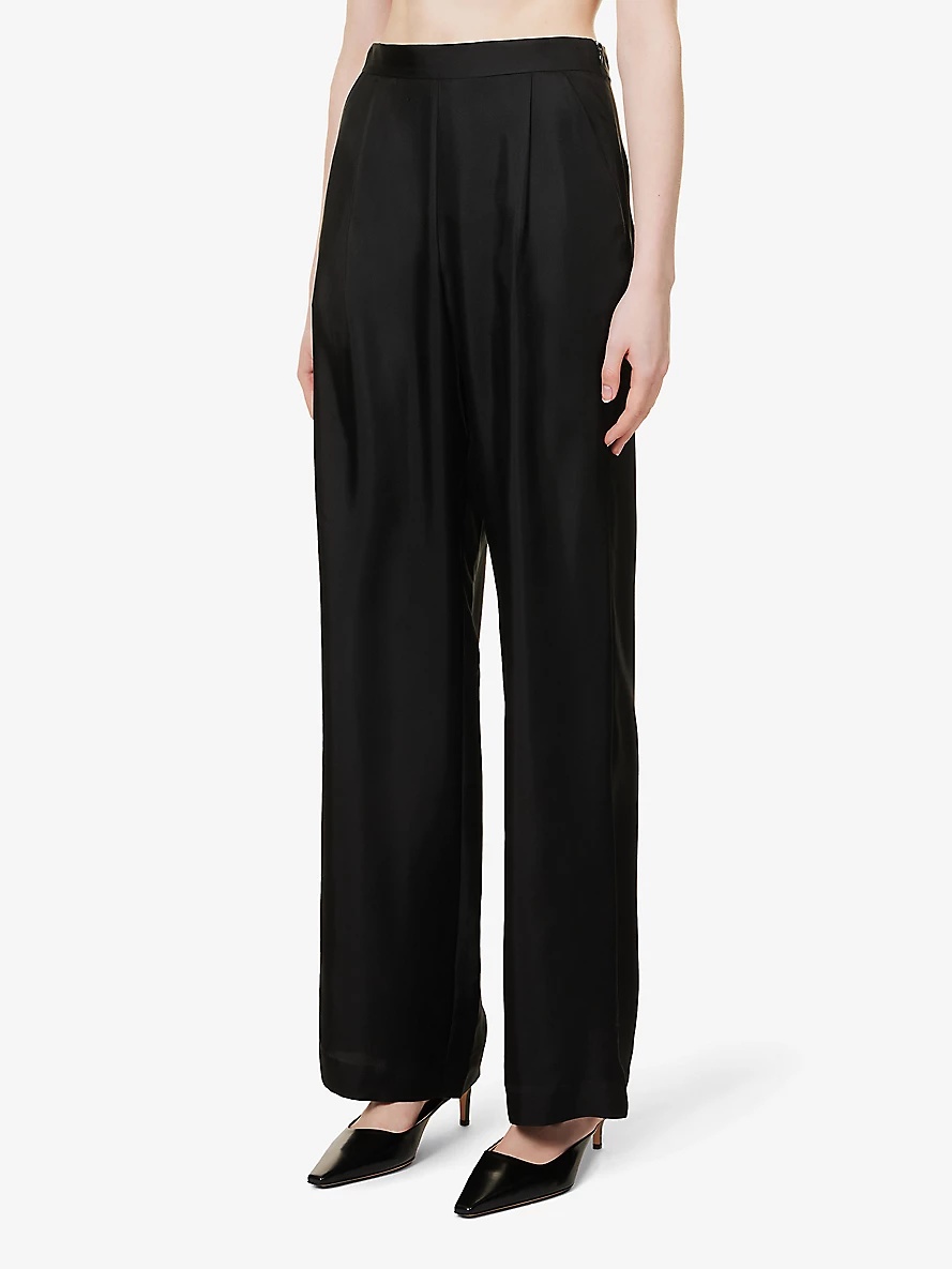 Accolade pleated wide-leg high-rise silk trousers - 3