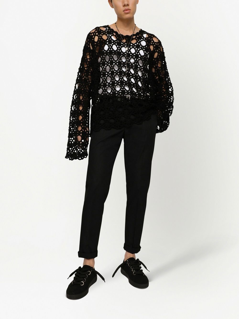 crochet-knit cotton sweater - 2