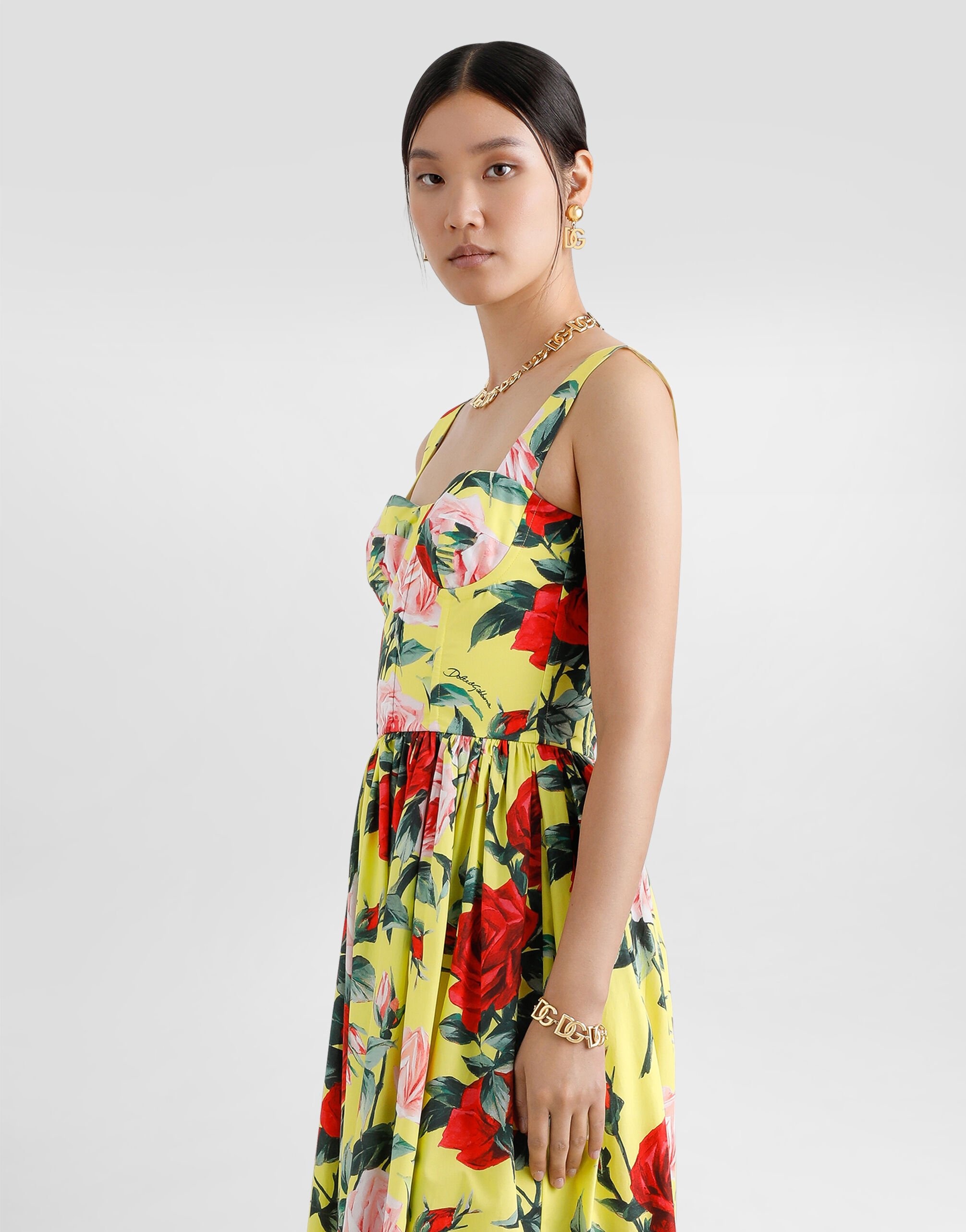 Short cotton sundress with gardenia print - 4