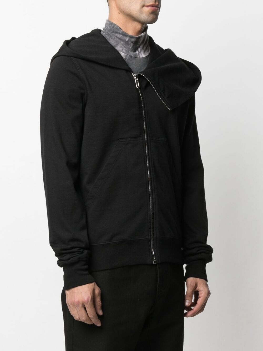 asymmetric draped-collar hoodie - 3