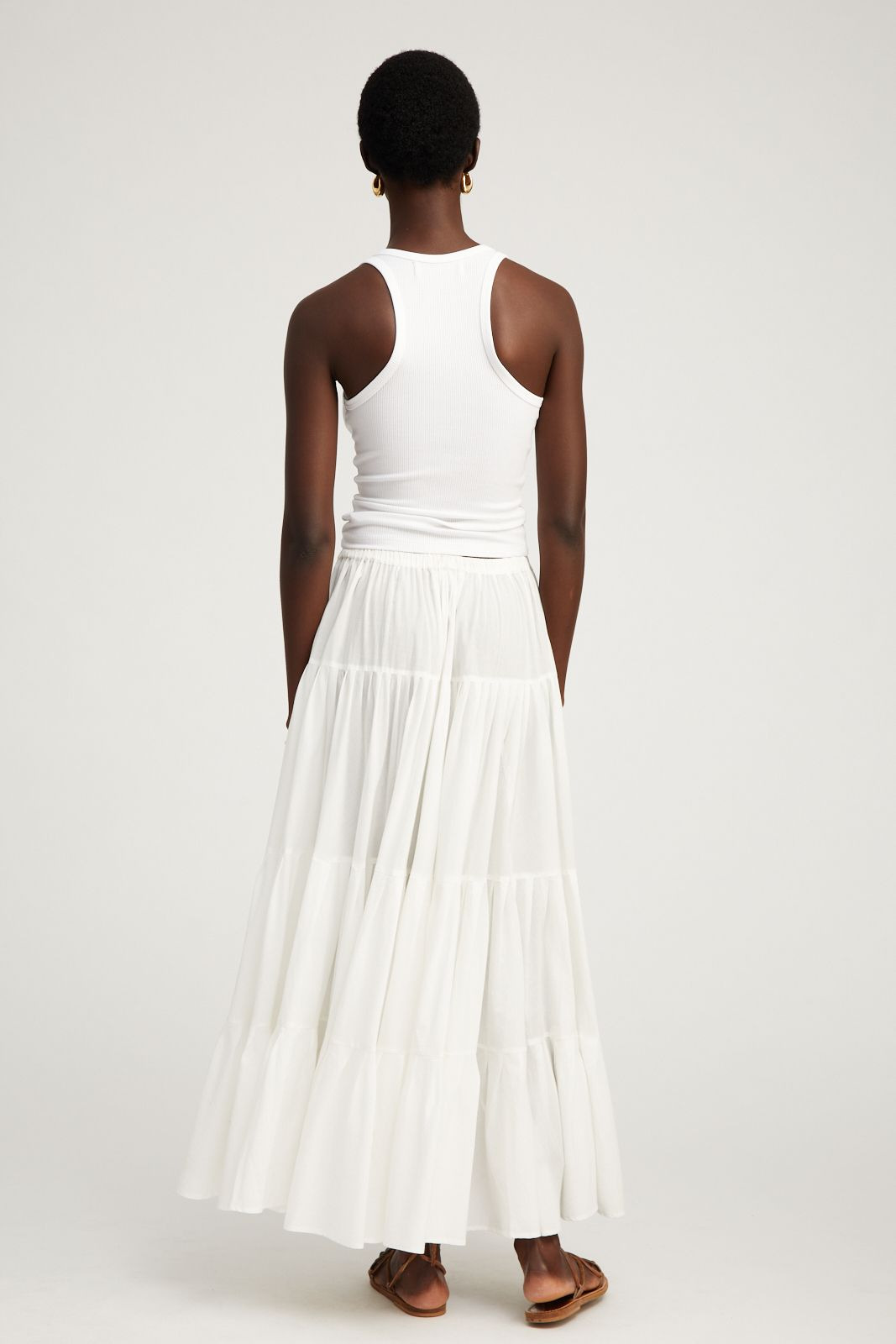 WHITE VOILE TIERED MAXI SKIRT - 6