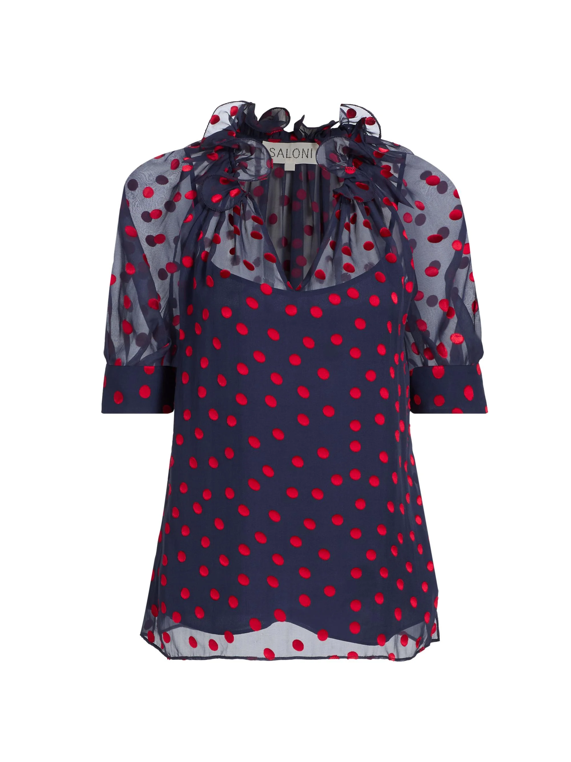 Women's Josie Polka Dot Silk Top - Navy Bright Rouge - 1
