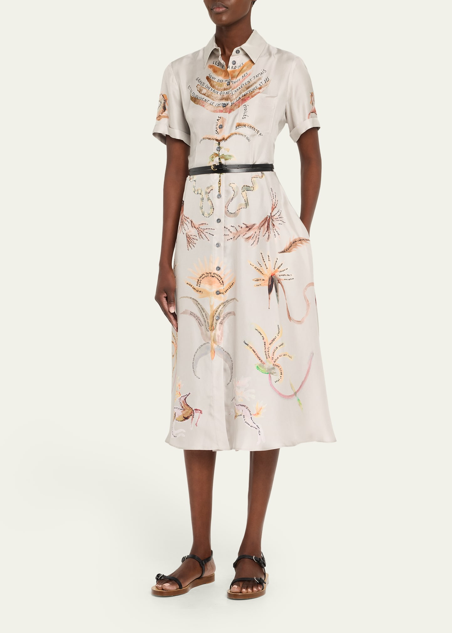 Kiera Printed Short-Sleeve Silk Midi Shirtdress - 4