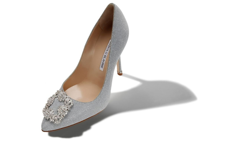 Manolo Blahnik Silver Glitter Jewel Buckle Pumps outlook
