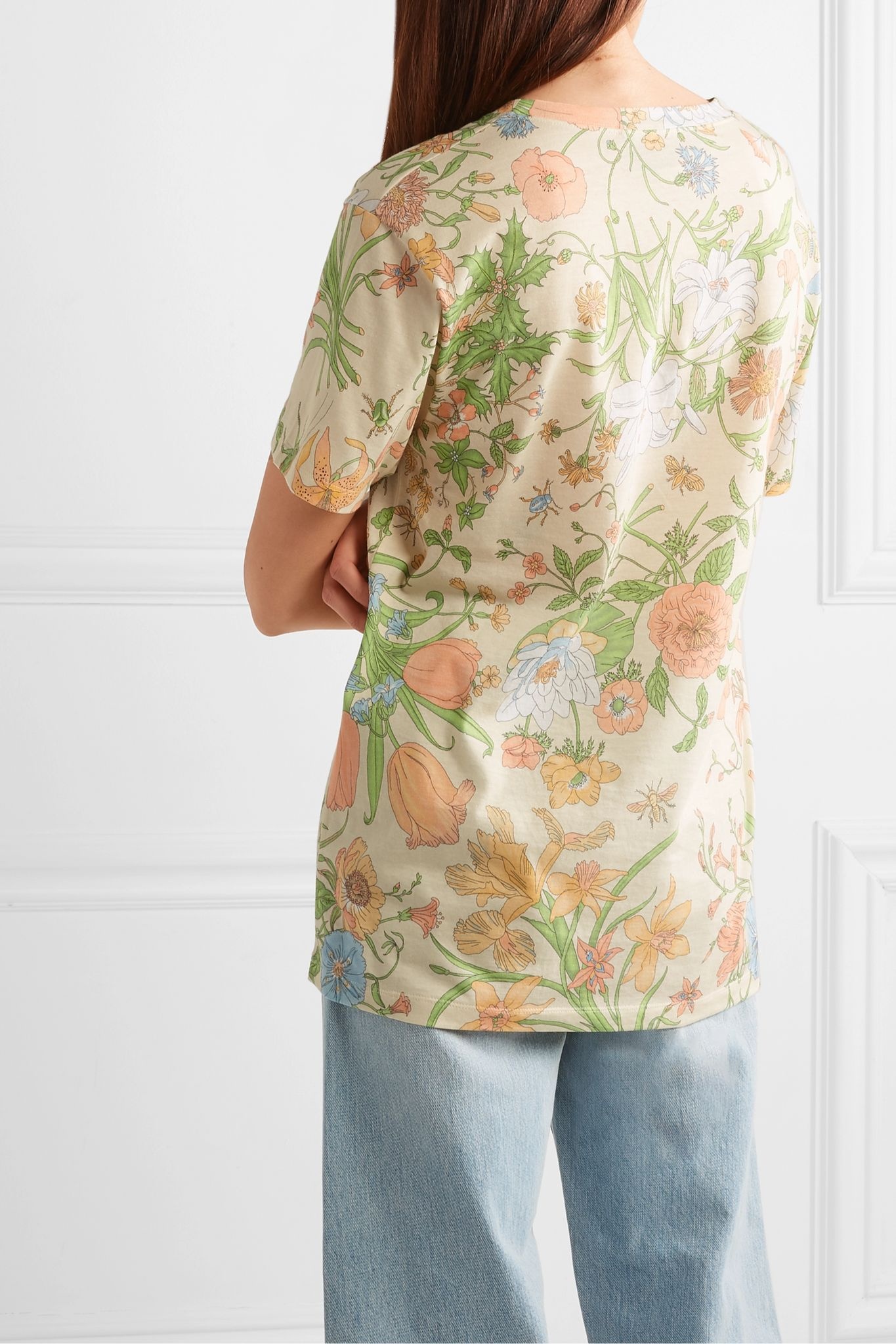 Embroidered floral-print cotton-jersey T-shirt - 4