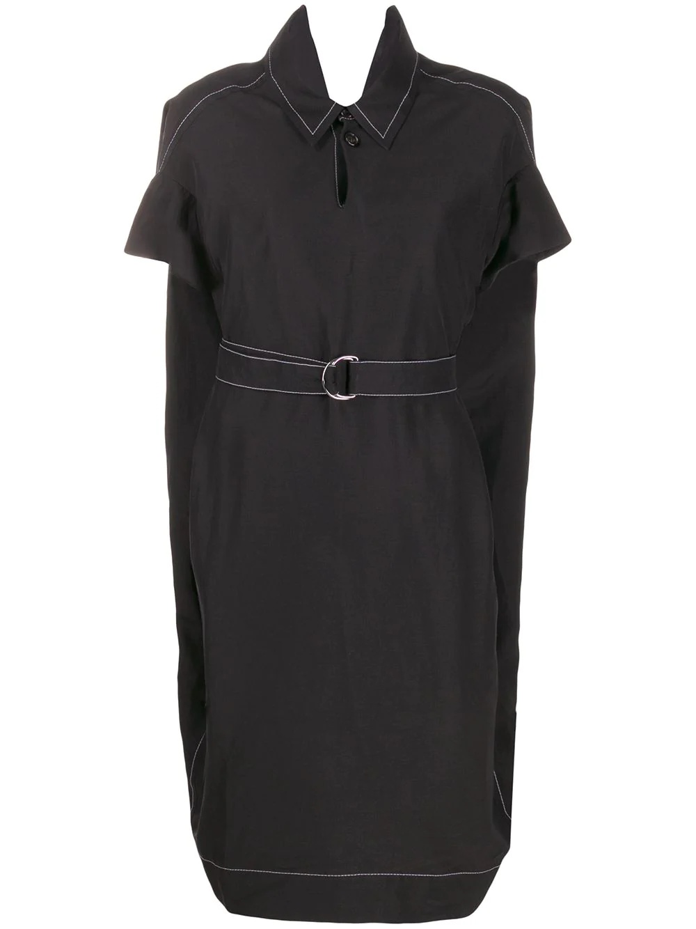 contrast stitch belted shirt dress - 1