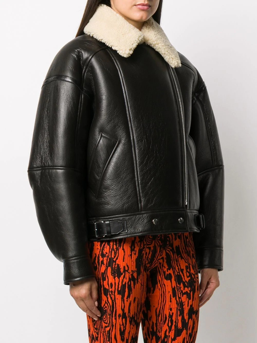 calf leather and shearling flight jacket - 3