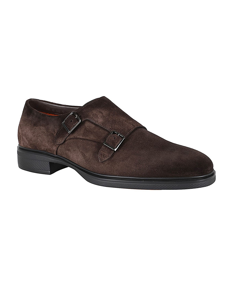 Santoni Brown Calf Suede Monk Shoes outlook