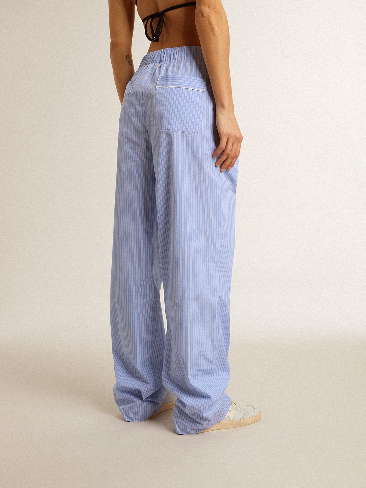 Women's joggers in striped cotton poplin - 4