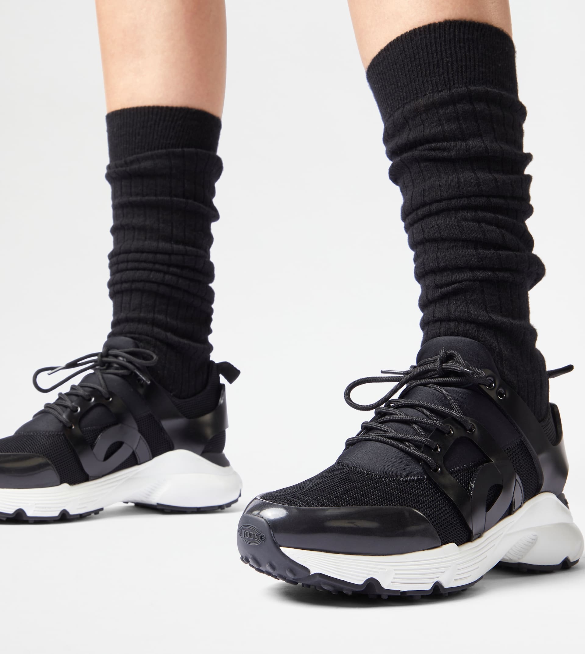 KATE SNEAKERS IN LEATHER AND TECHNICAL FABRIC - BLACK - 2