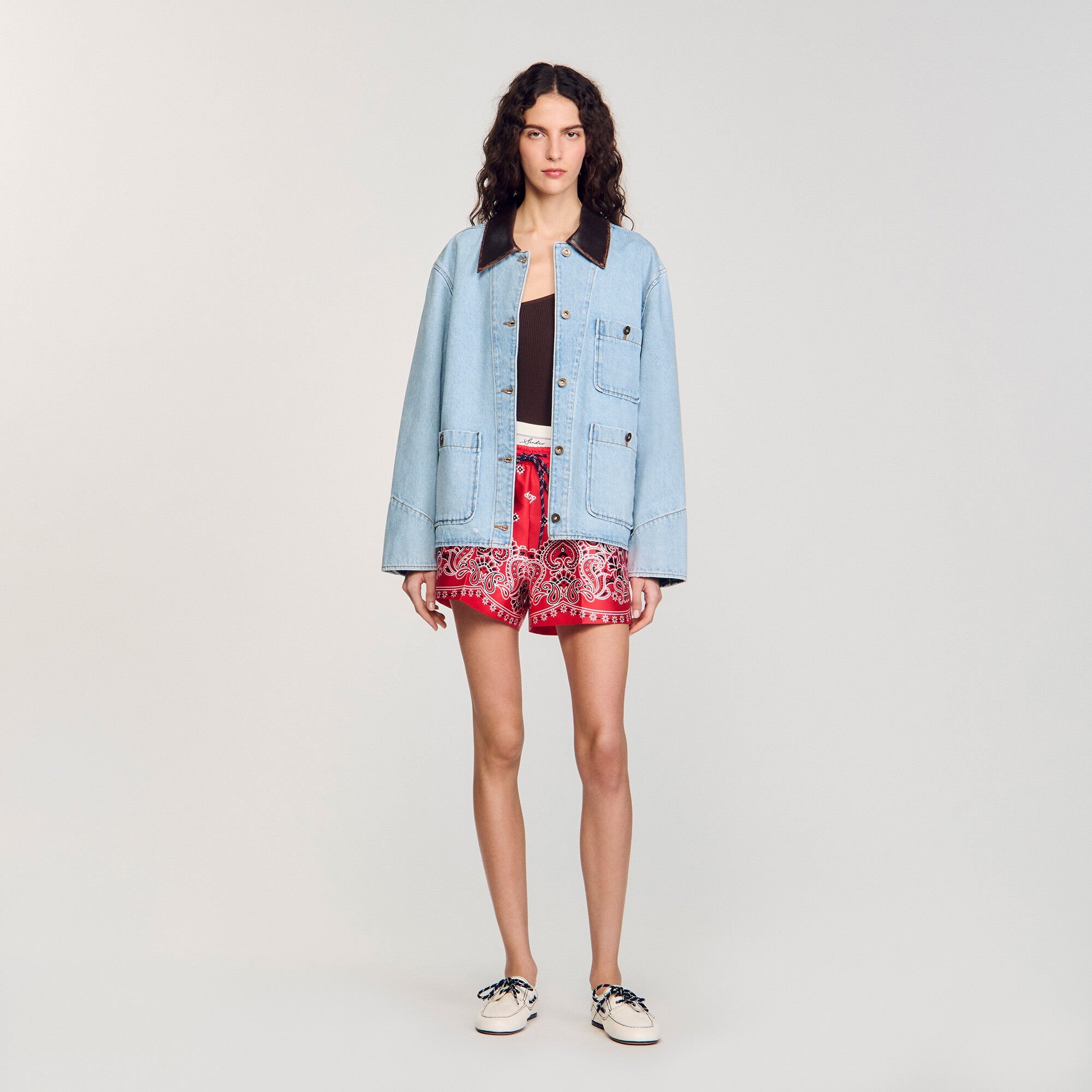 DENIM JACKET WITH LEATHER COLLAR - 2