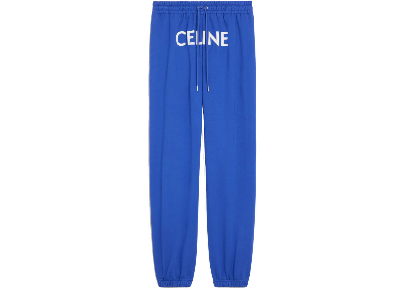 Celine Track Pants In Cotton Fleece Royal Blue/Off White - 1
