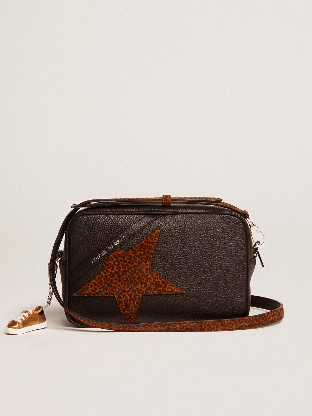 Star Bag in dark brown leather with leopard-print suede star - 1