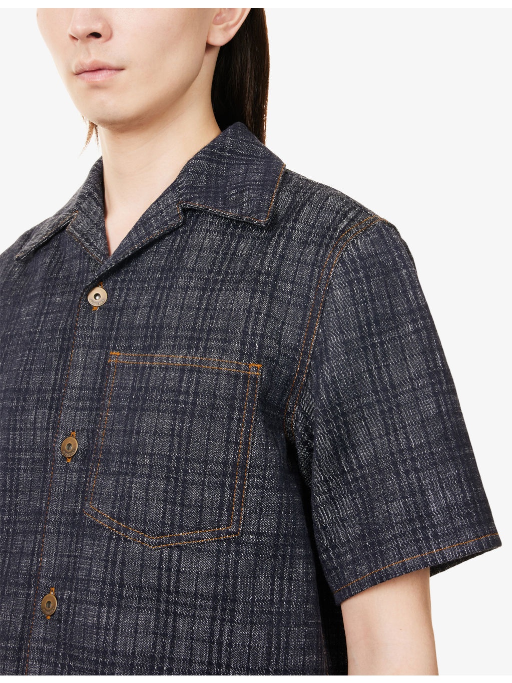 Spread-Collar Cotton Denim Shirt - 5