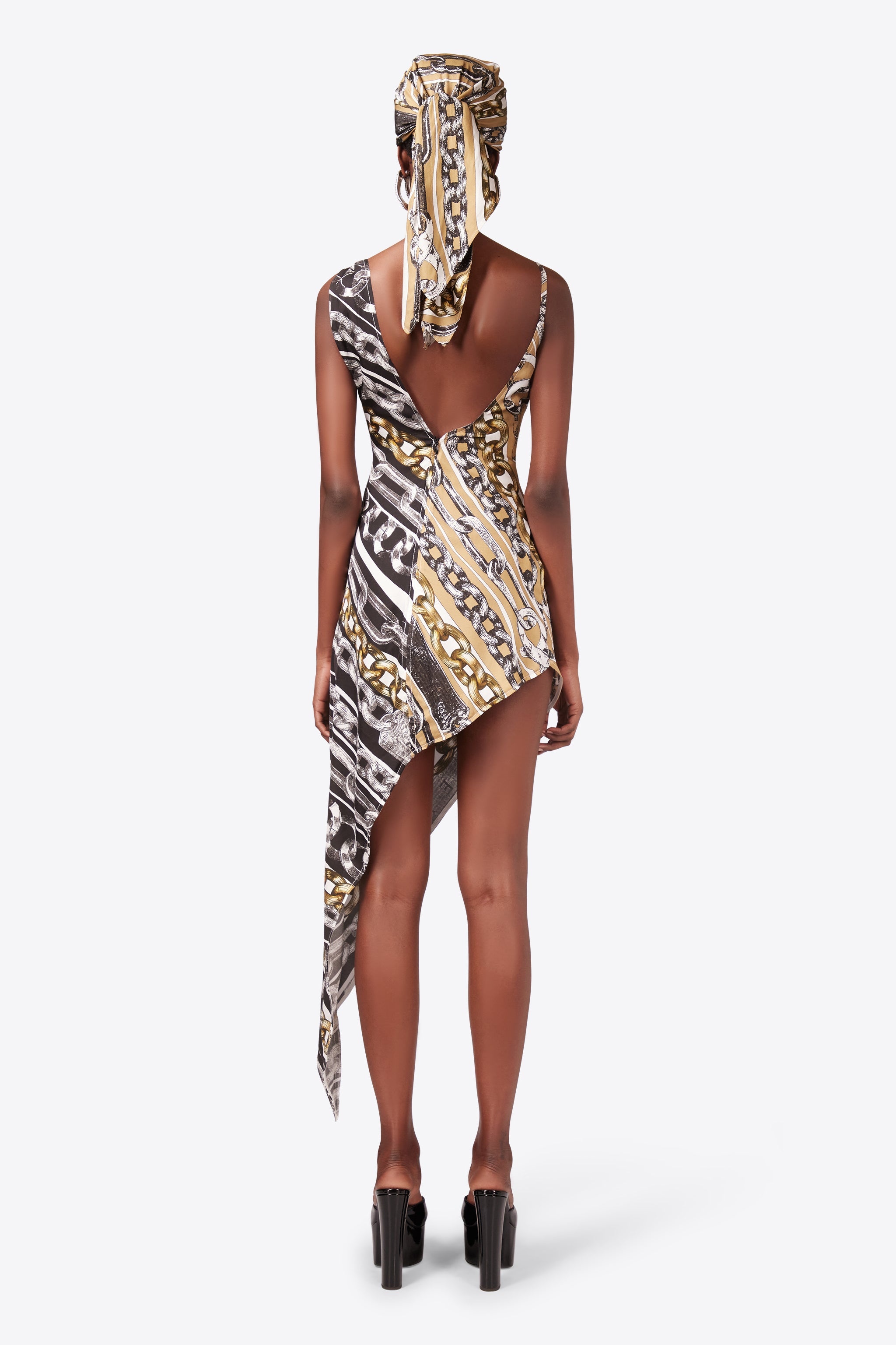 CHAIN PRINTED CRYSTAL LINK SLIP DRESS - 5