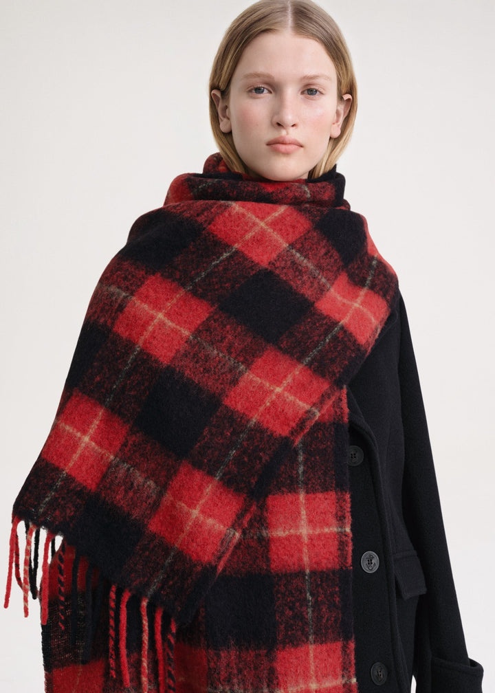 Brushed tartan check scarf red check - 4
