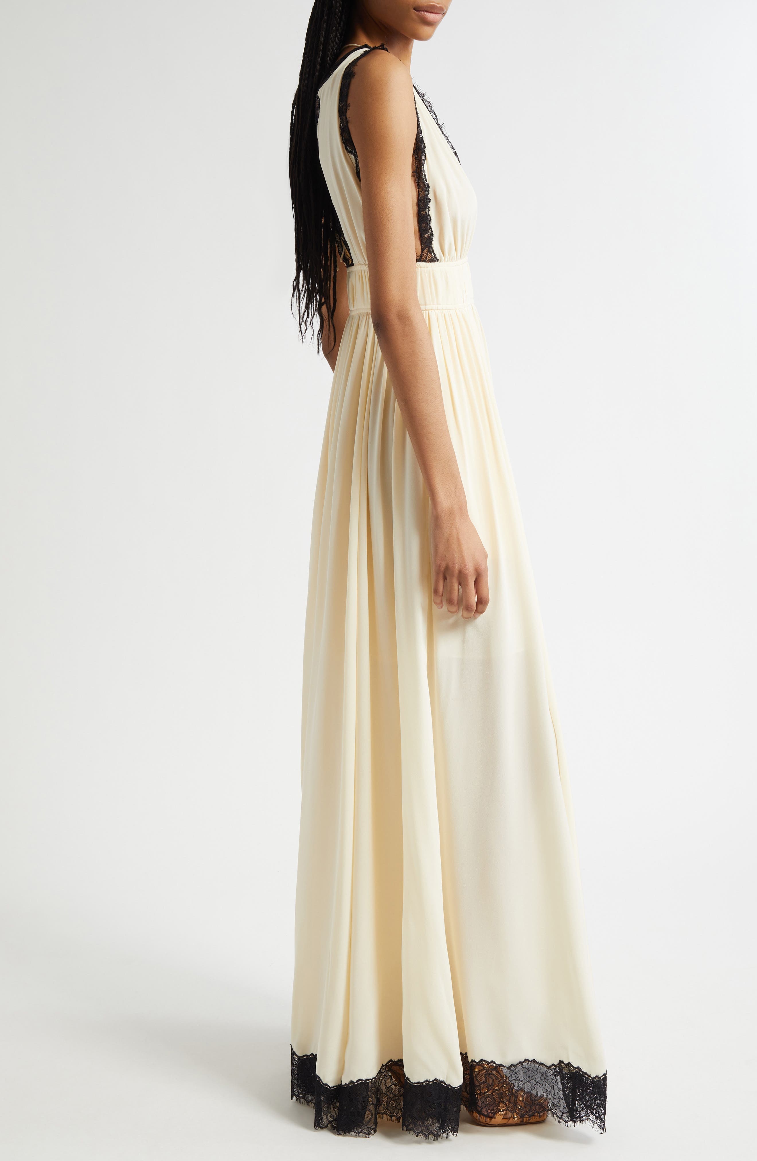Ulla Johnson Maguerite Lace Trim Silk Gown in Creme at Nordstrom - 3