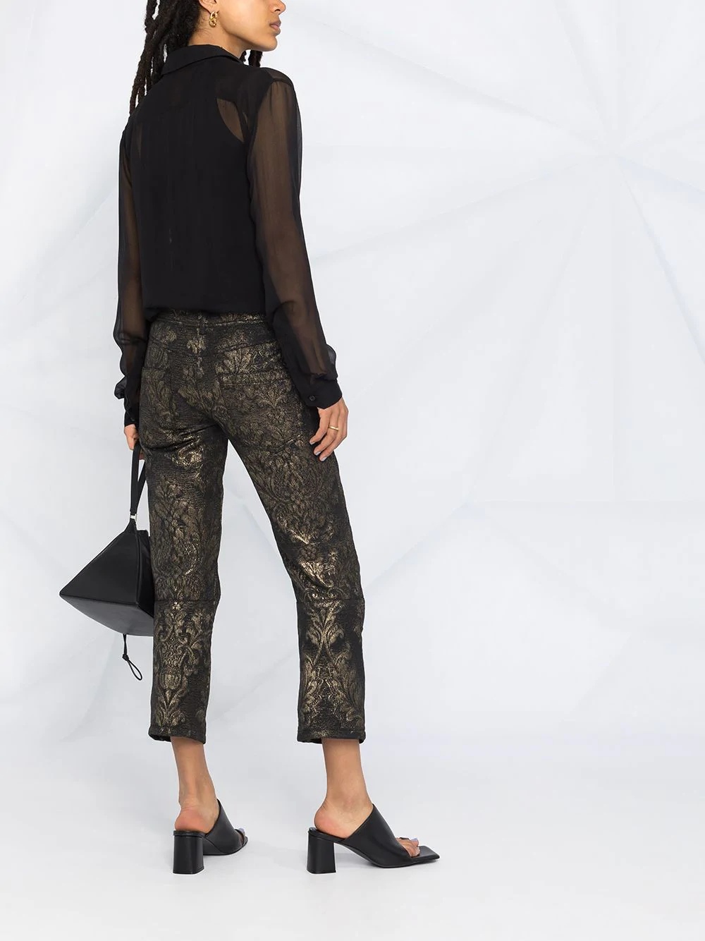 cropped metallic thread trousers - 4