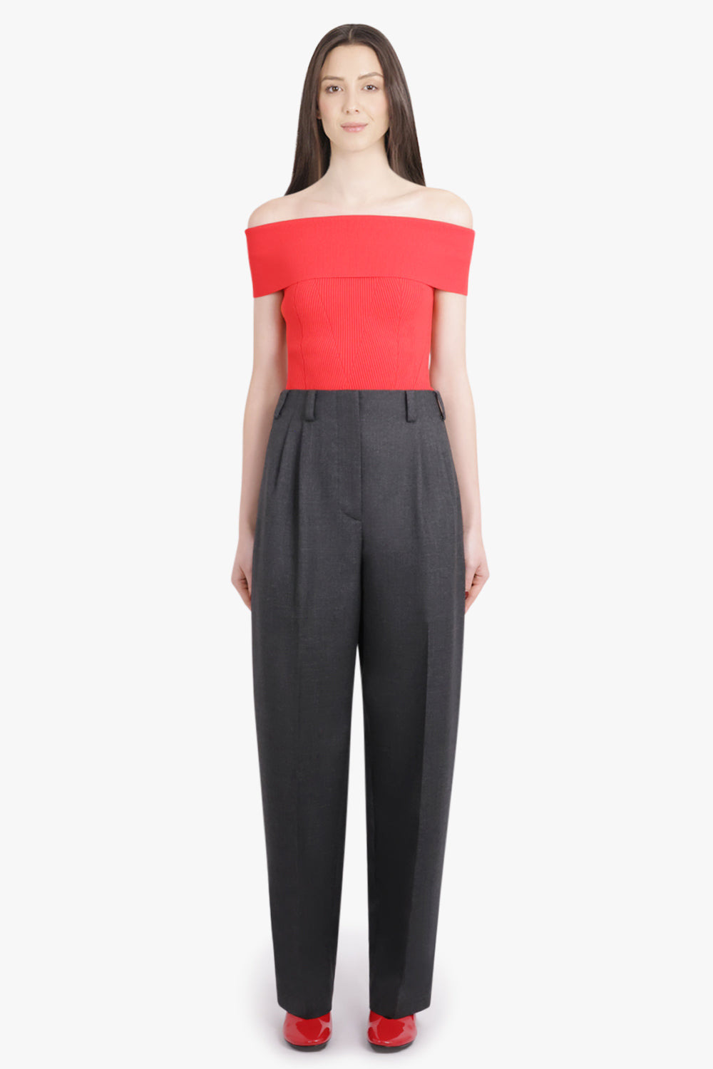 DOUBLE PLEAT WIDE LEG PANT | GREY MELANGE - 4