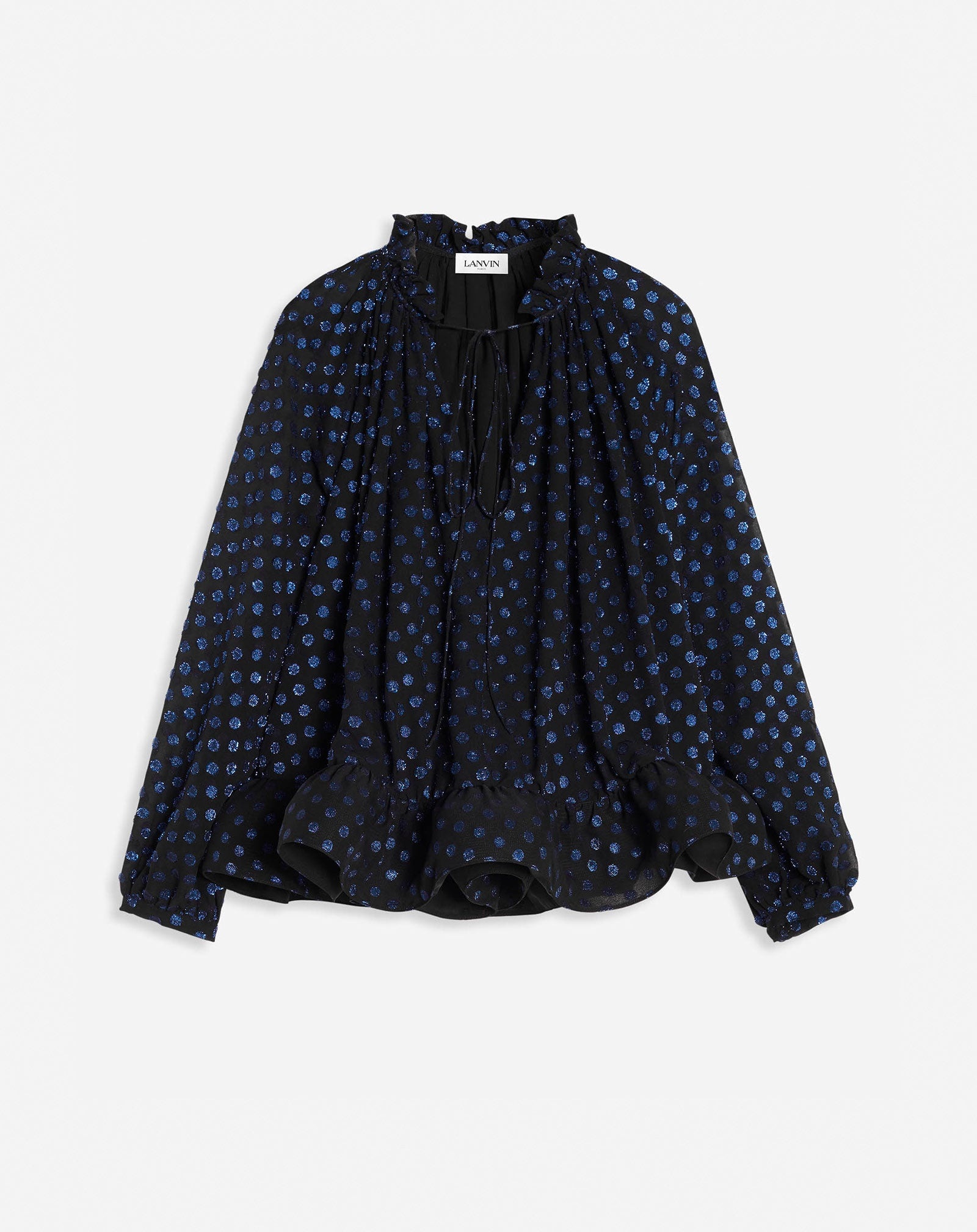 LONG SLEEVE PRINTED CHARMEUSE BLOUSE - 1