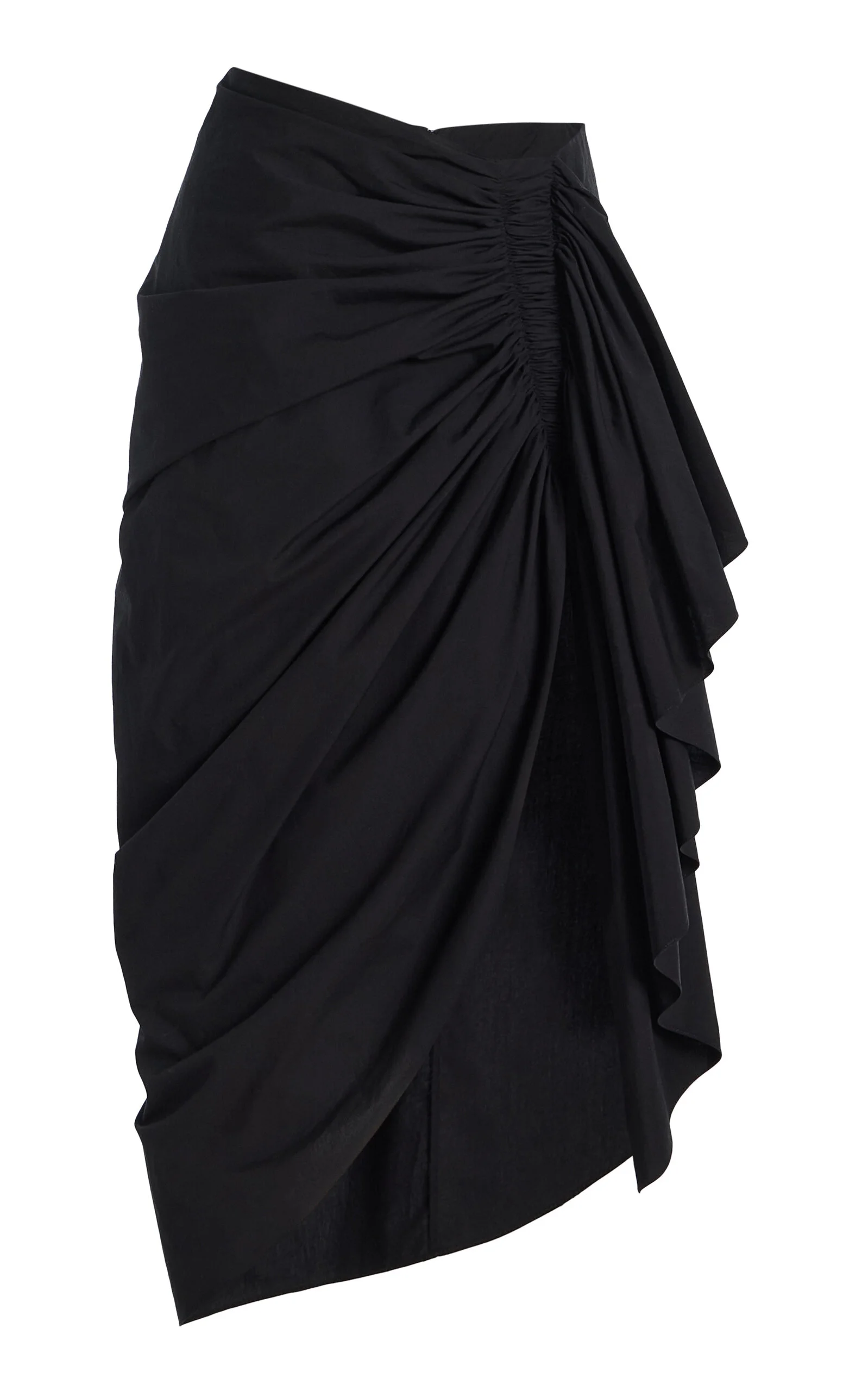 Ruched Washed Cotton-Poplin Pareo Midi Skirt black - 1