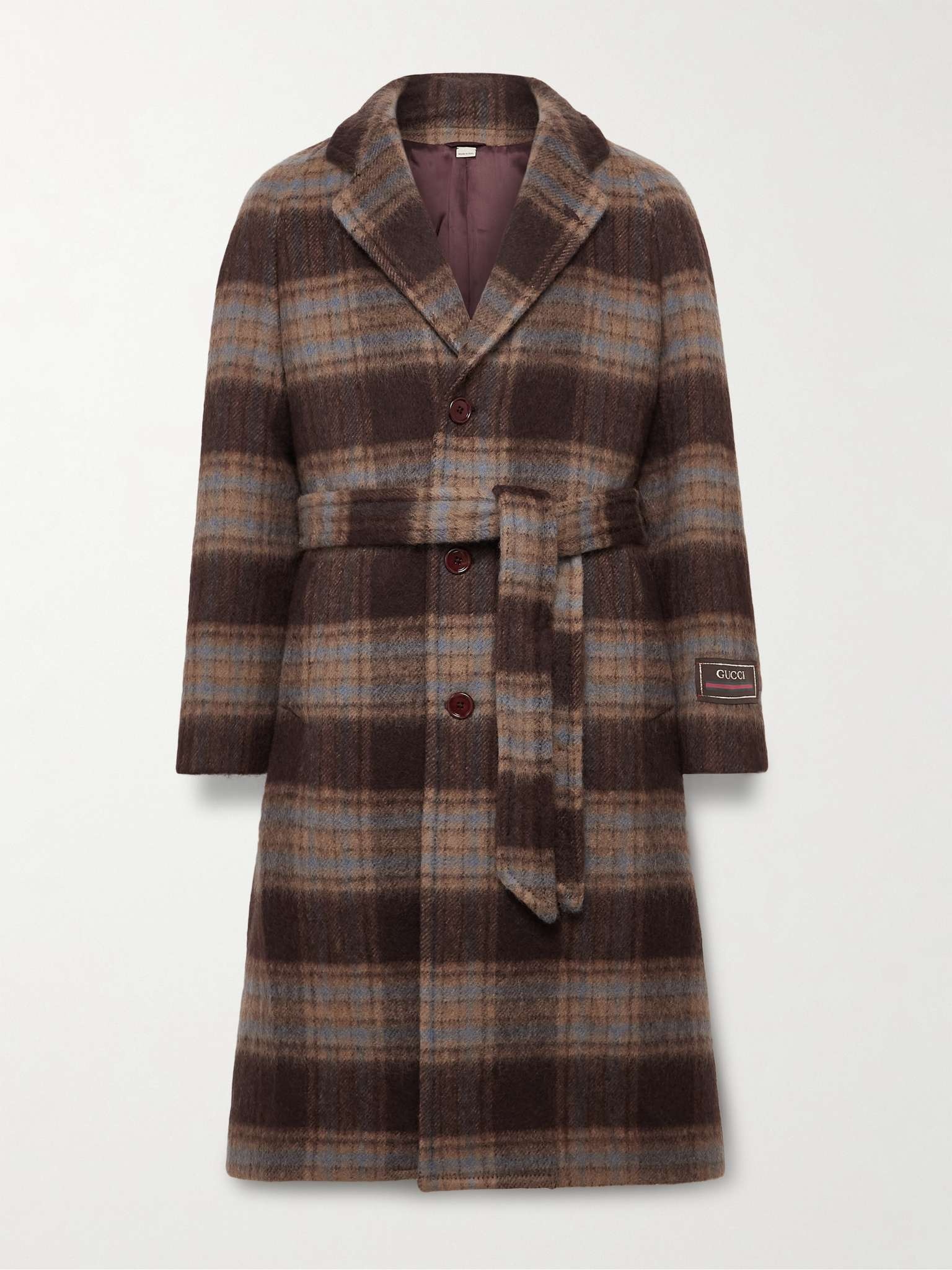 Belted Checked Brushed Wool Coat - 1