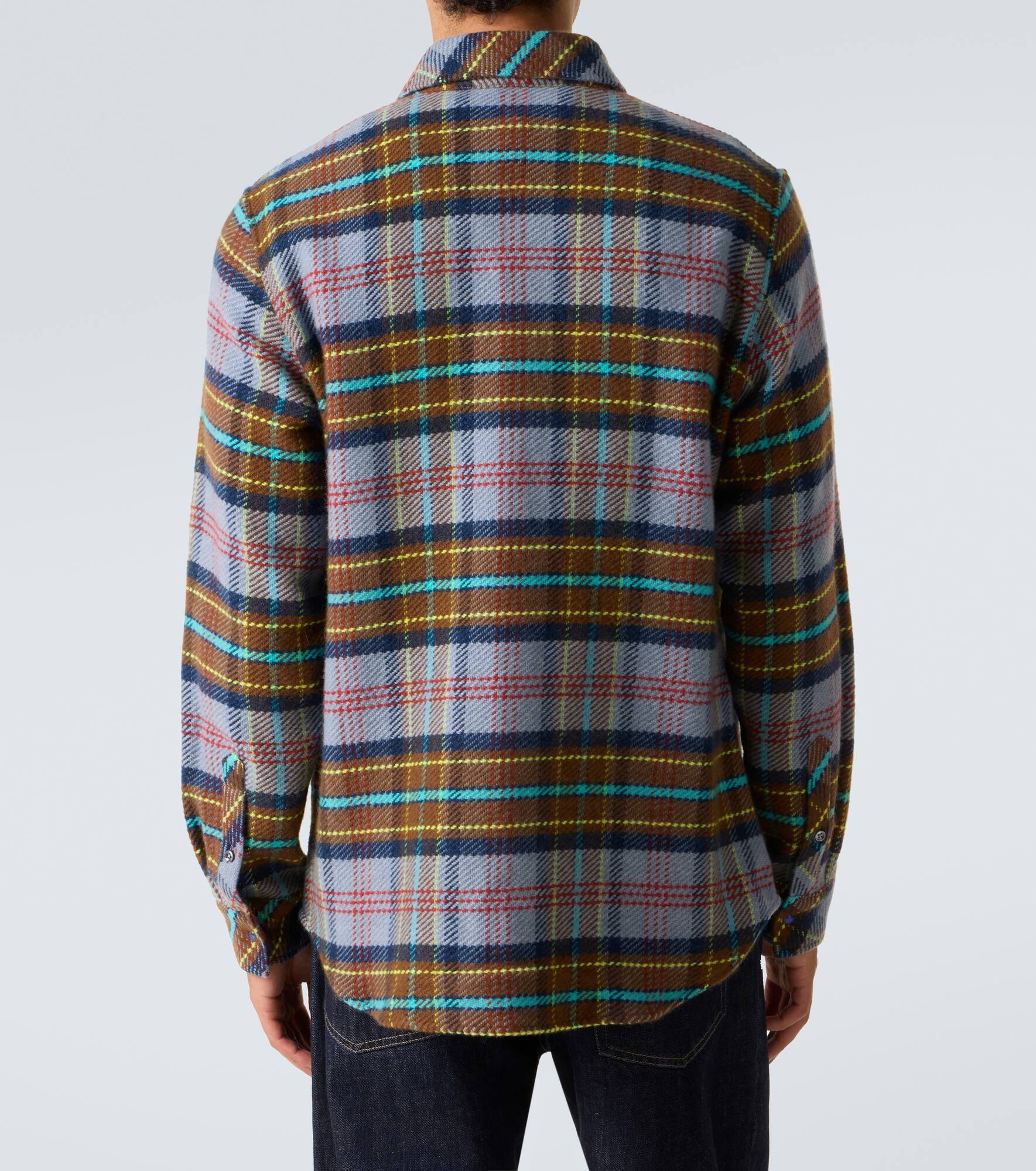 Plaid cashmere shirt with lapis lazuli - 4