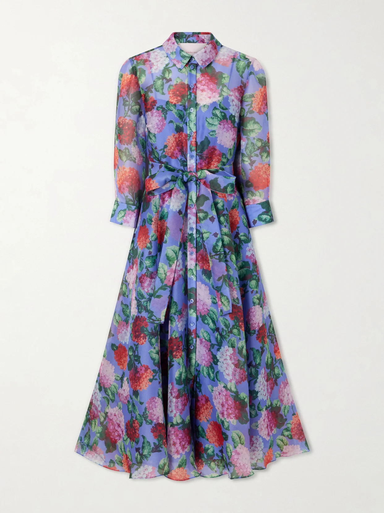 Belted Floral-print Silk-organza Midi Dress - 1