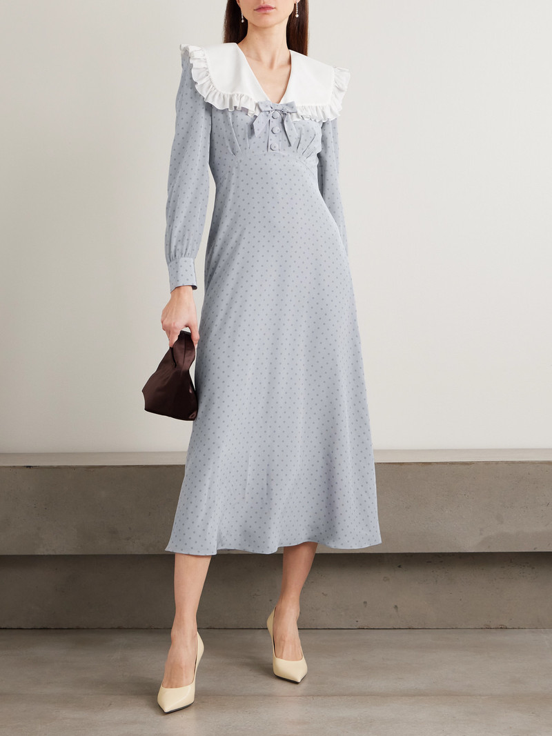 Alessandra Rich Bow-embellished Ruffled Polka-dot Silk Crepe De Chine Midi Dress outlook