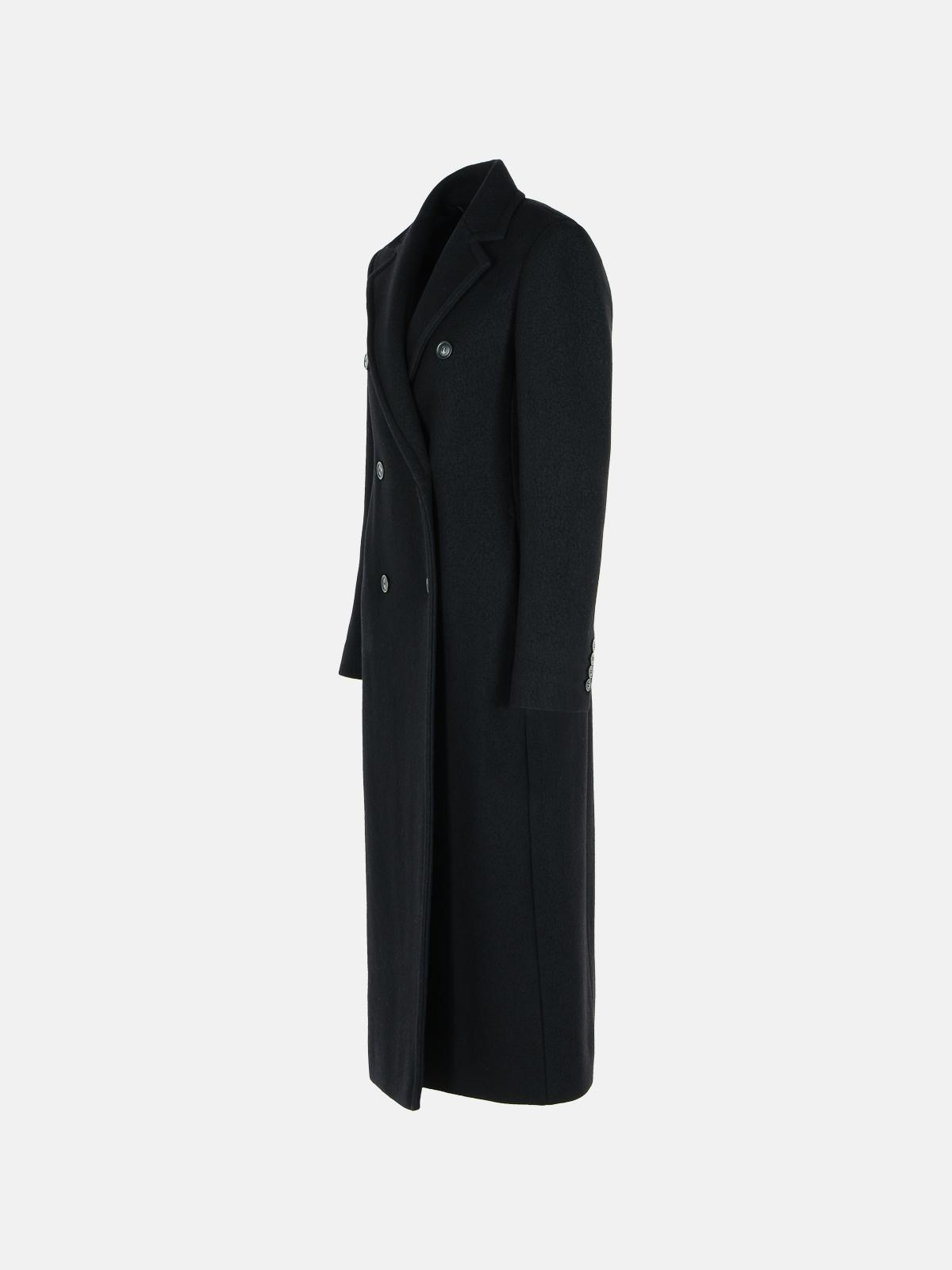 DOUBLE-BREASTED 'COMUNE' BLACK VIRGIN WOOL COAT - 2