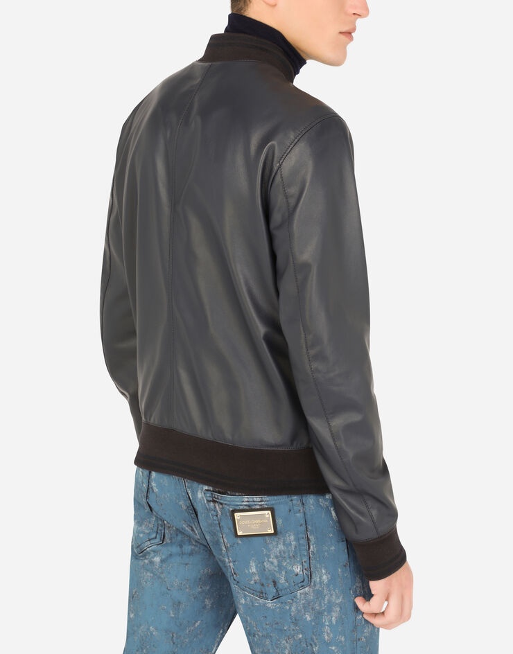 Leather jacket with branded plate - 5