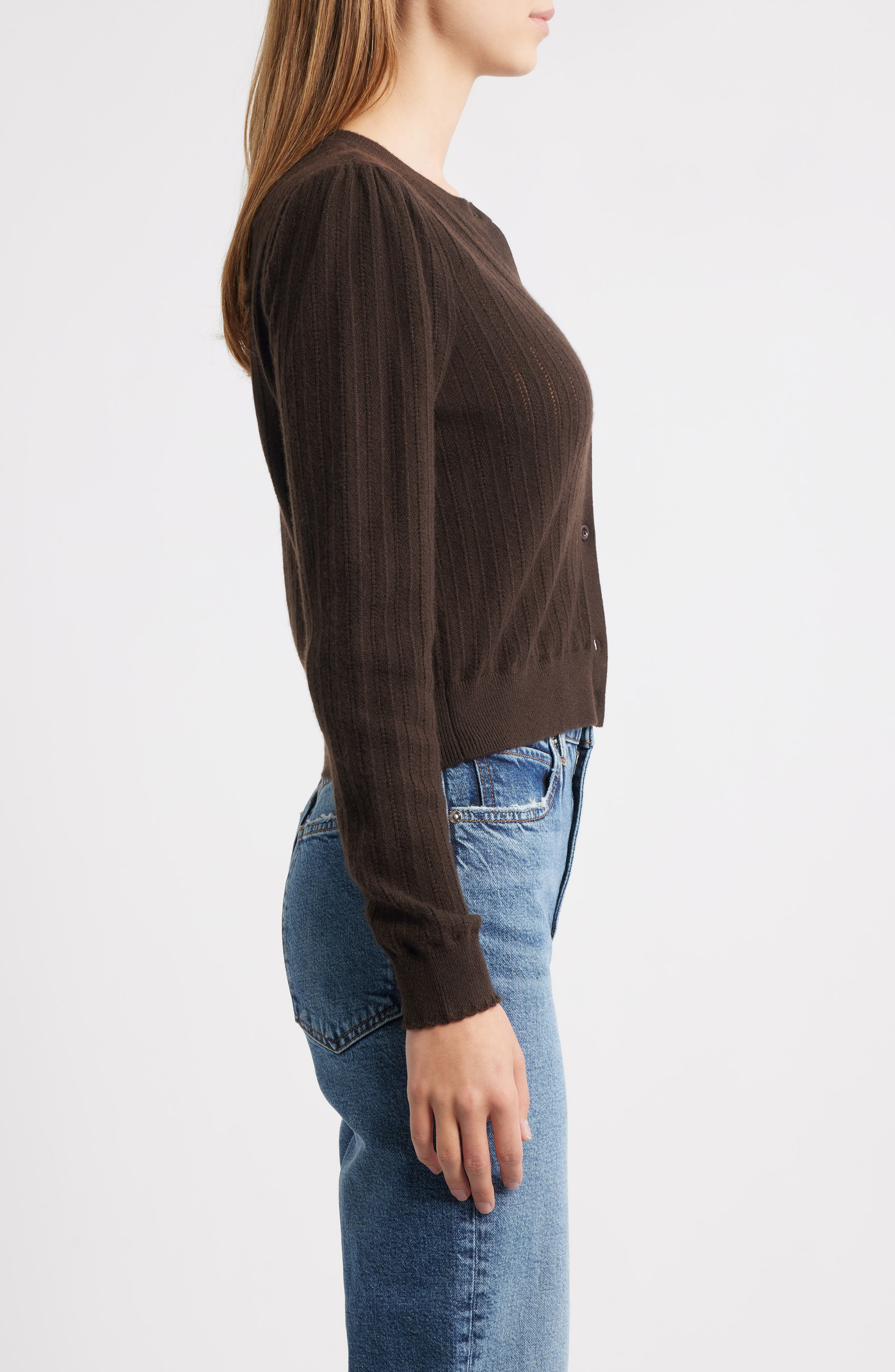 FRAME The Ladder Pointelle Cashmere Cardigan in Coffee at Nordstrom - 3