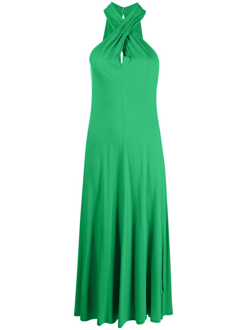 halterneck flared midi dress 1