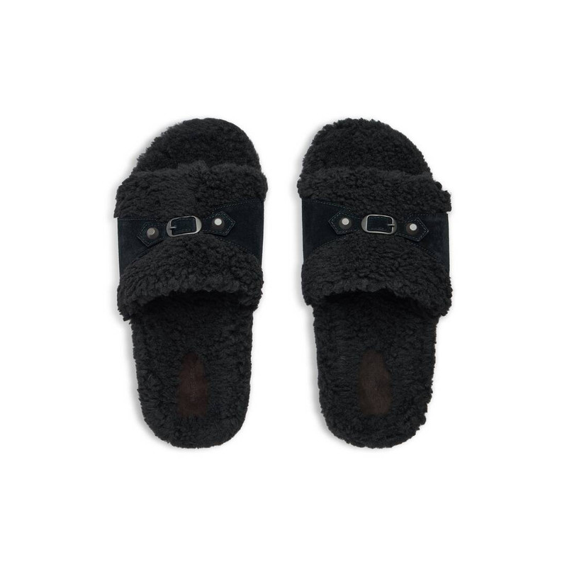 Men's Furry Slide Sandal in Black 6