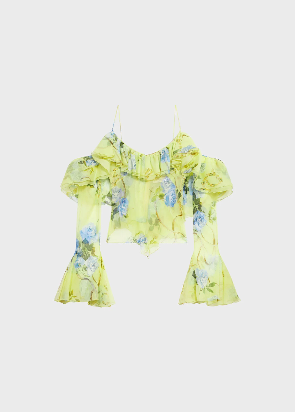 PRINTED SILK CREPONNE BLOUSE WITH RUFFLES - 1