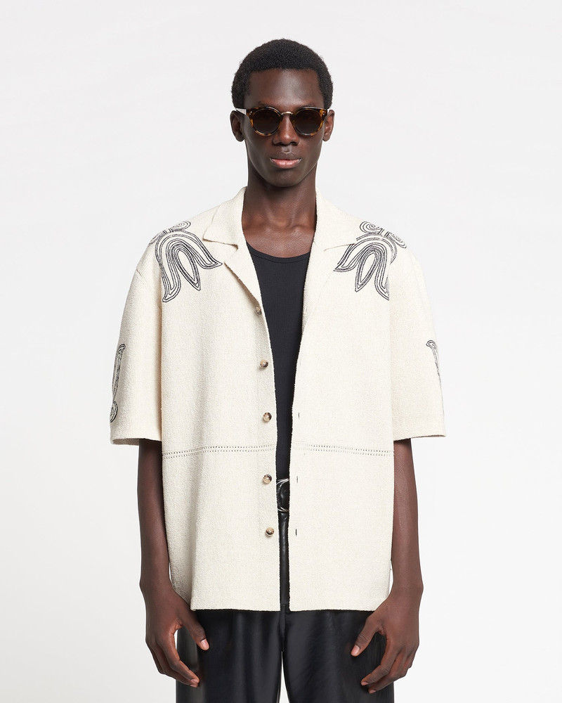 Nanushka Embroidered Textured-Linen Camp Shirt outlook