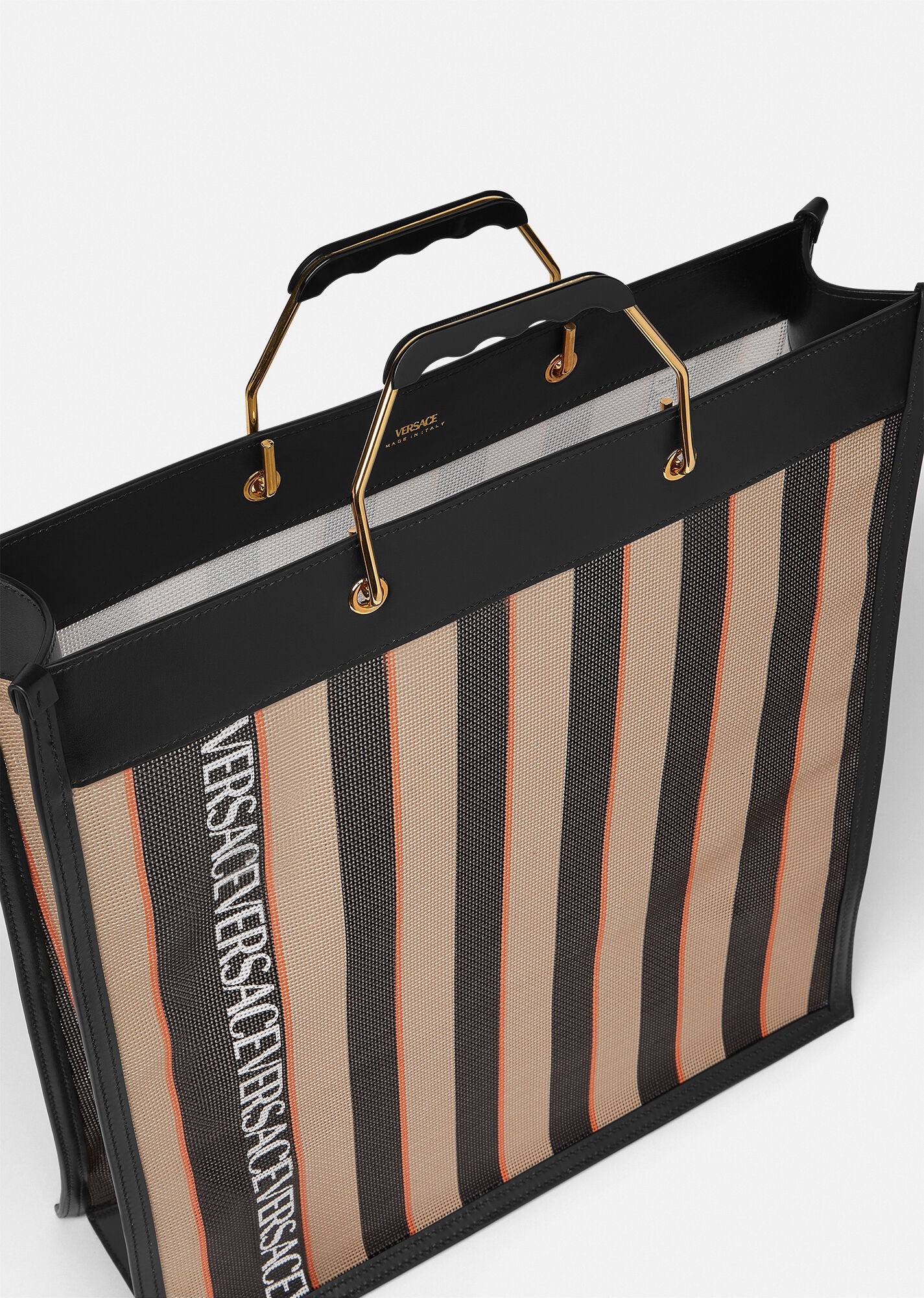 Striped Versace Shopper Tote Bag - 4