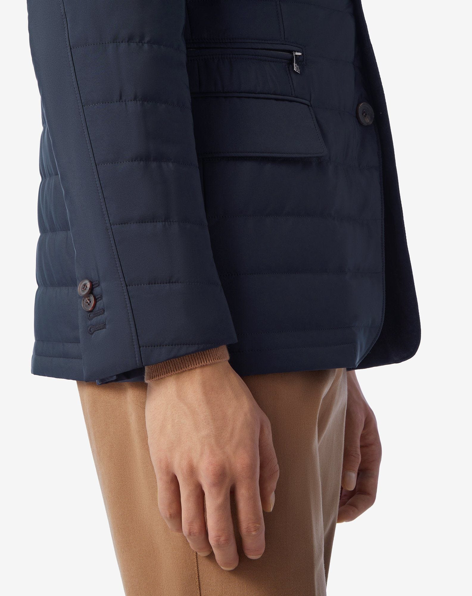 Navy blue tecno poplin quilted jacket with detachable vest - 5