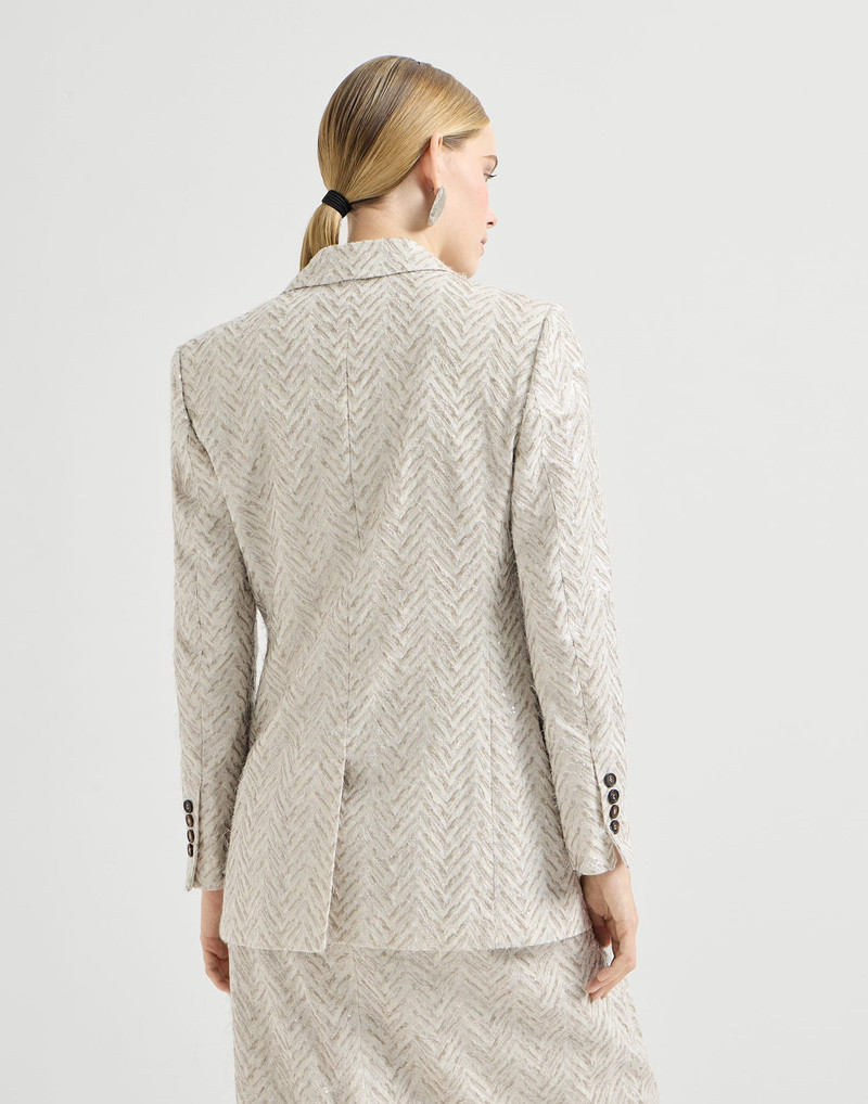 Brunello Cucinelli Dazzling maxi chevron embroidery blazer in linen outlook