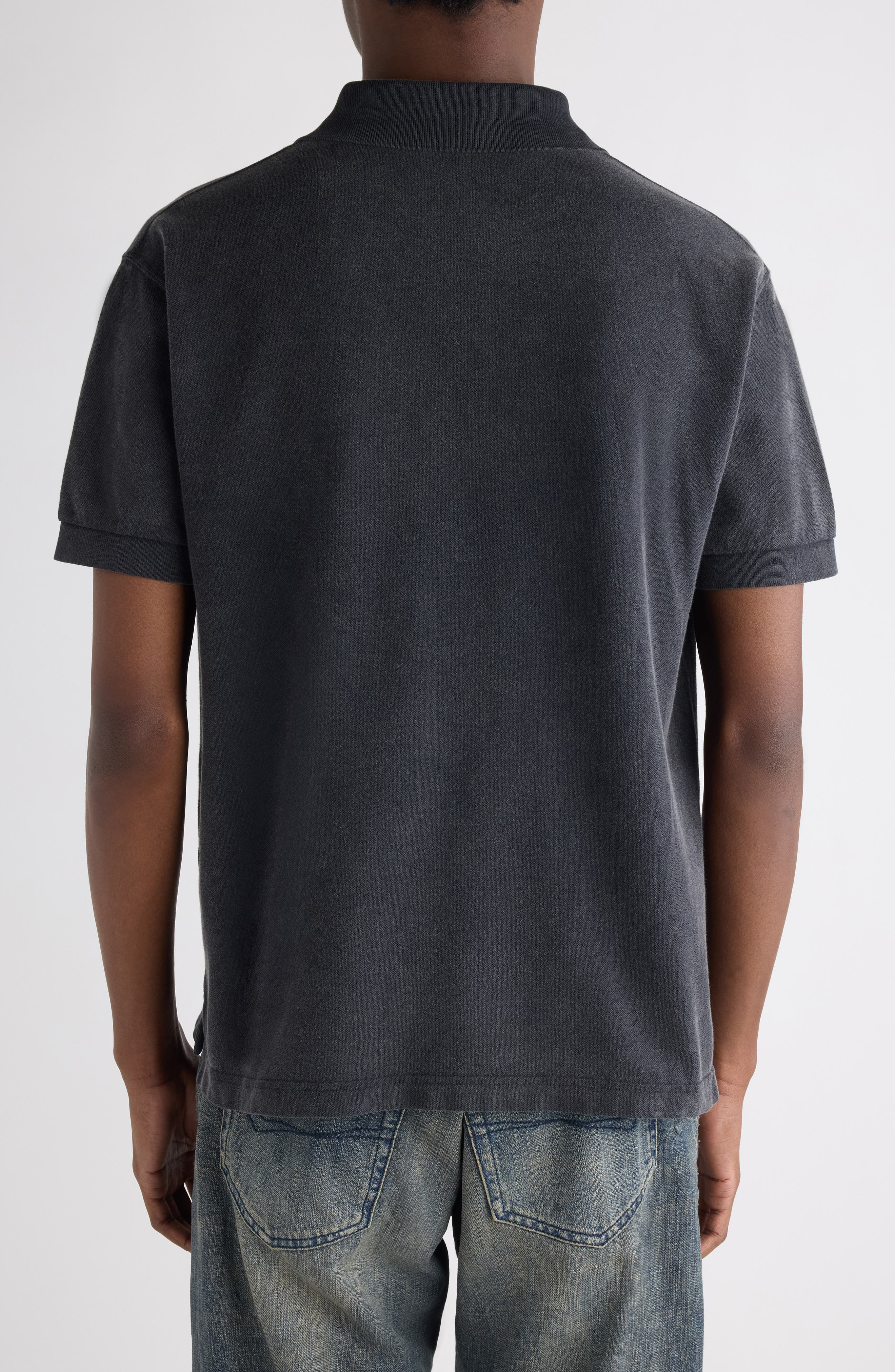 Balenciaga Standard Logo Embroidered Piqué Polo in Washed Black at Nordstrom - 3