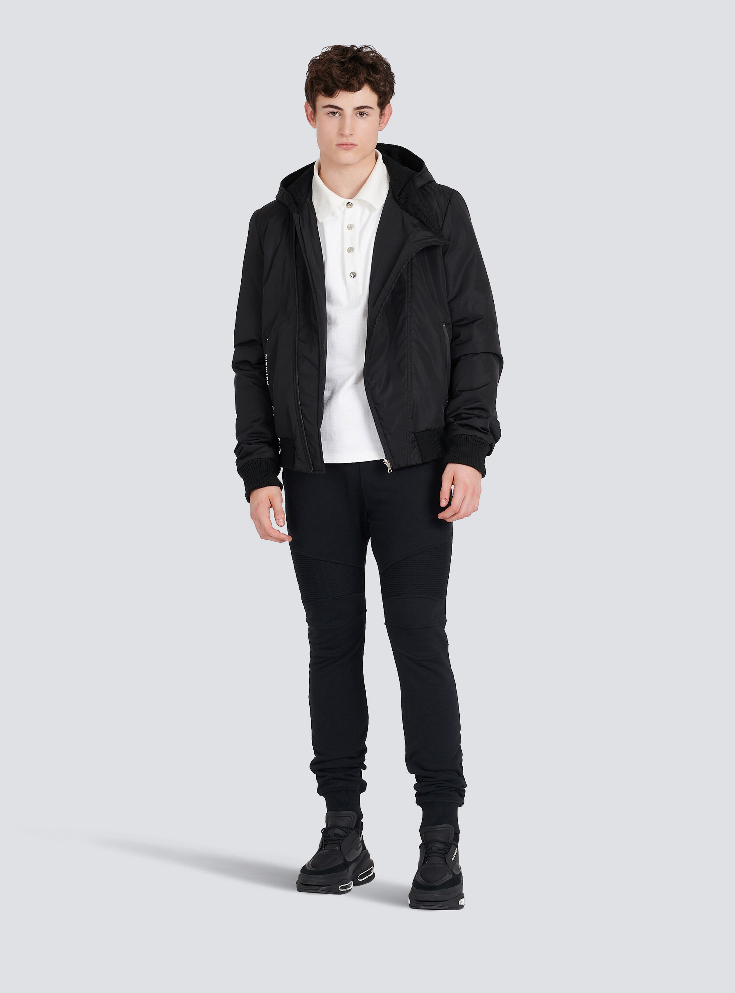 Zipped bomber jacket with nylon hood - 2