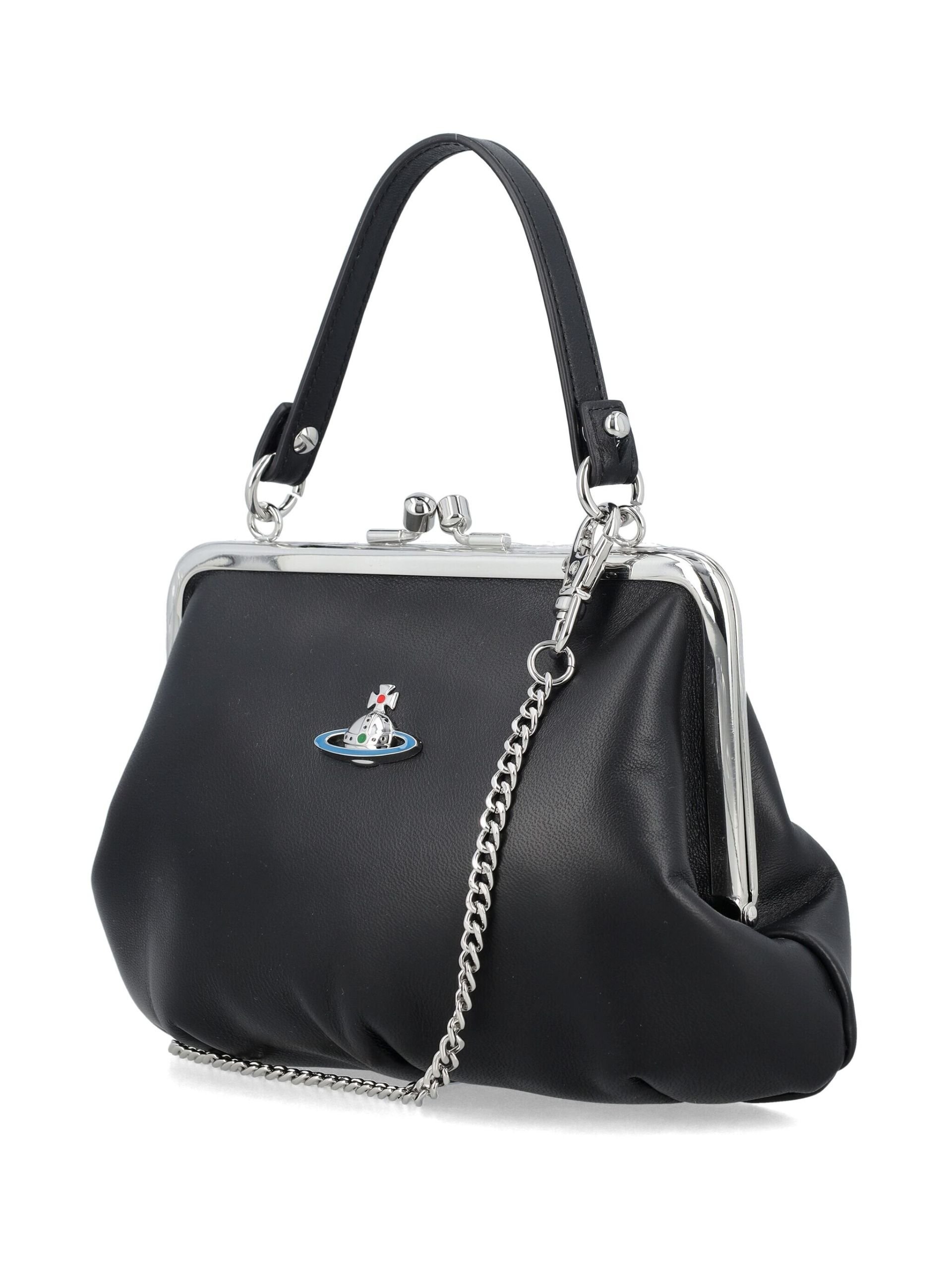 Black Granny Frame Leather Tote Bag - 4