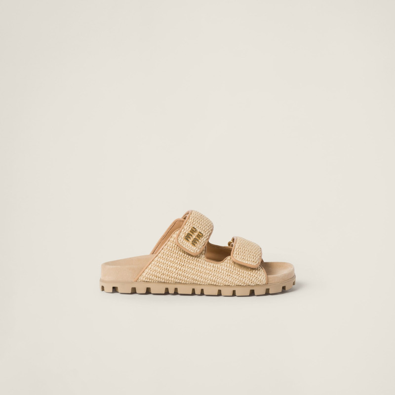 Raffia-effect woven fabric slides 2