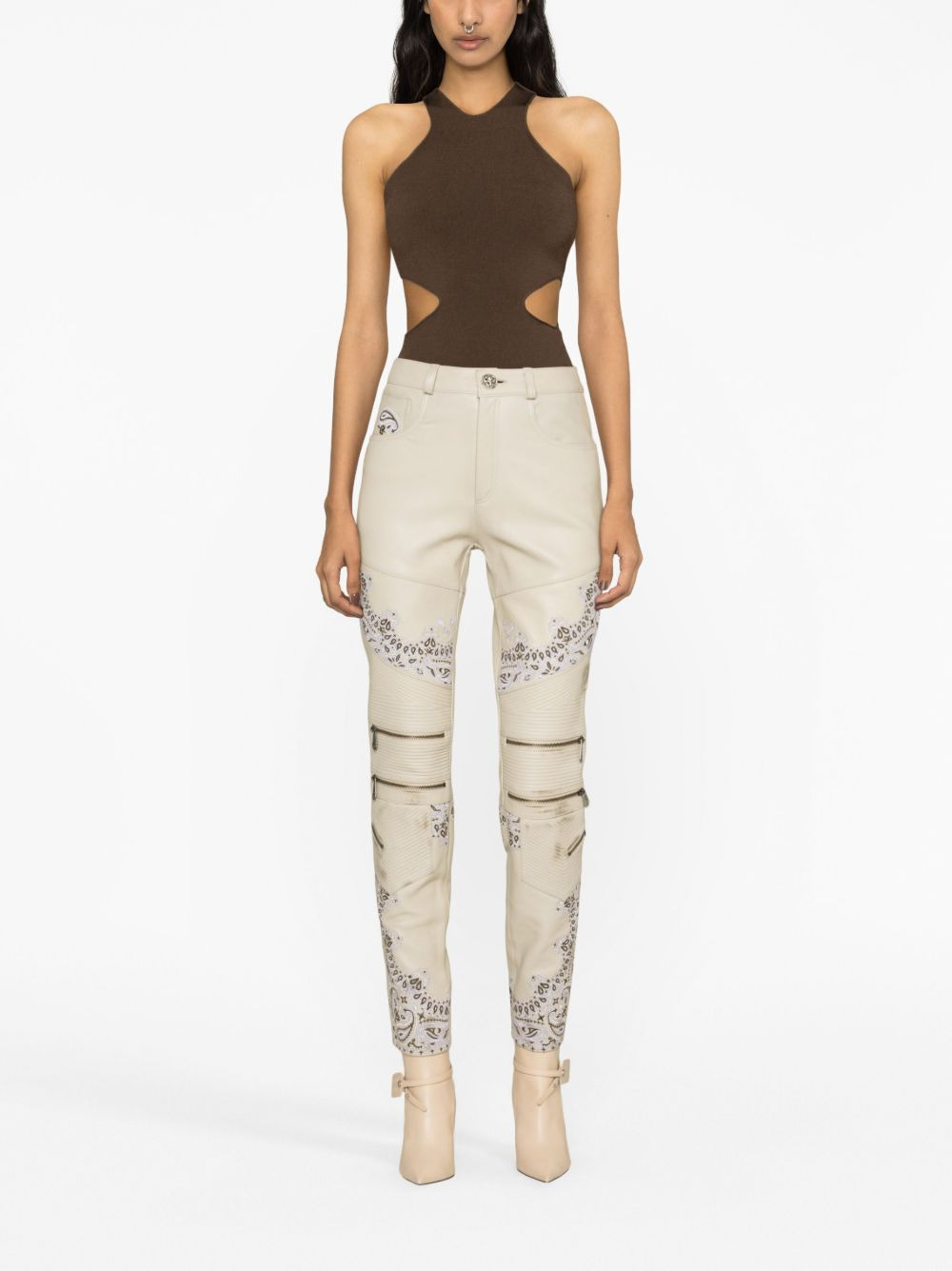 bandana-panelling skinny leather trousers - 2