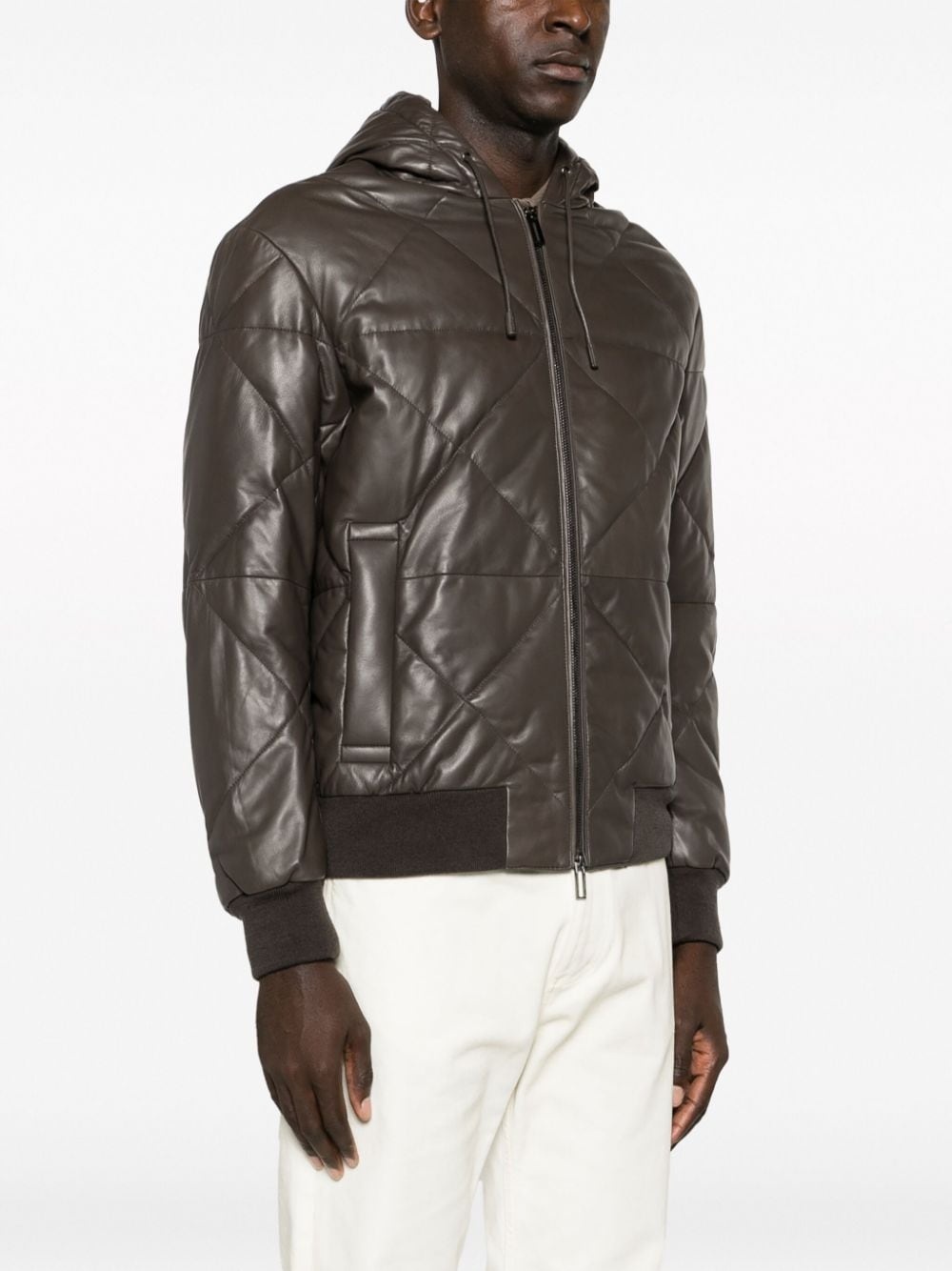 hooded leather jacket - 3