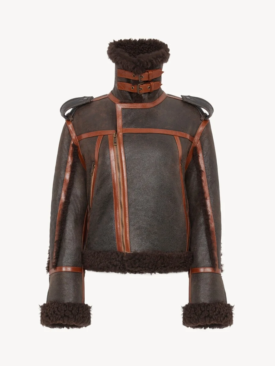 HIGH-NECK JACKET IN SHEARLING - 1