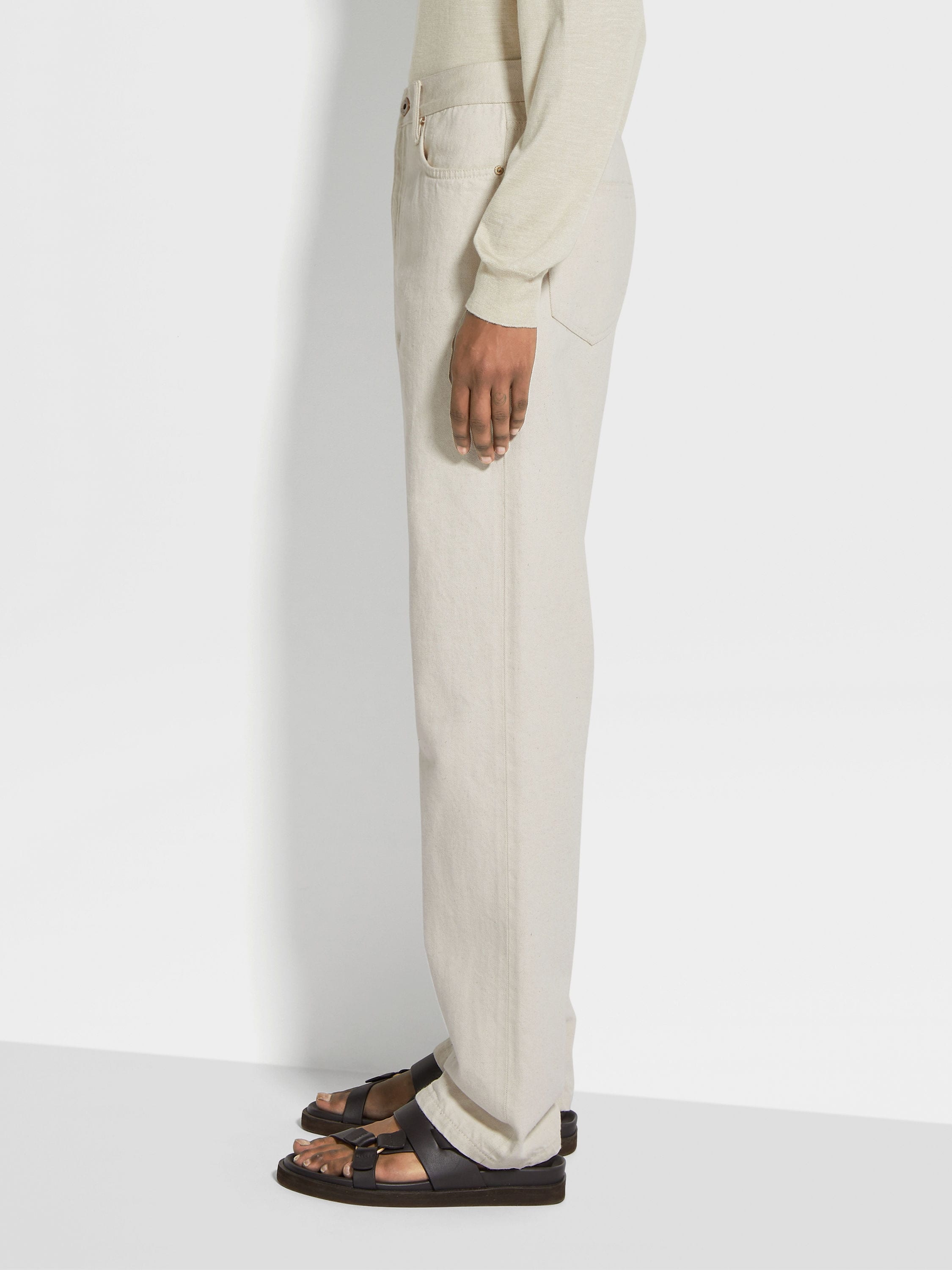 OFF WHITE COTTON AND HEMP ROCCIA JEANS - 4